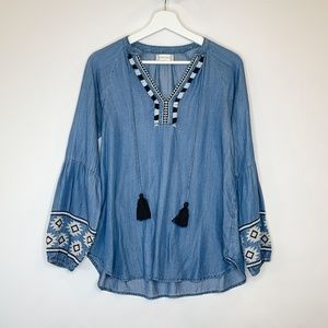 Altar’d State Chambray embroidered top w/ tassels